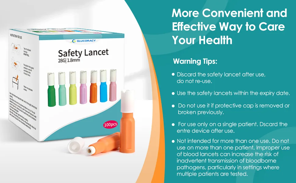 Glucoracy Safety Lancets  Sterile  Top Push Button Activated  28 Gauge  1.8 mm  100 Count  1 Pack - safety lancets6
