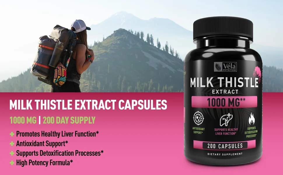 Milk Thistle Extract 1000mg Capsules | 200 Servings Support Healthy Liver Function & Overall Wellness | Antioxidant Support Liver Function Support Detoxification Support | Non-GMO 3rd Party Tested - Milk thistle extract capsules