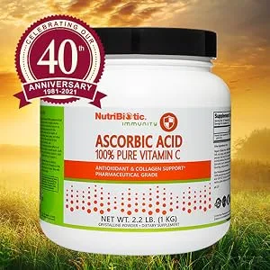 NutriBiotic Ascorbic Acid Vitamin C Powder 2.2 Lb | Pharmaceutical Grade L-Ascorbic Acid 2000 Mg Per Serving | Essential Immune & Antioxidant Collagen Support Supplement | Vegan Gluten & GMO Free - Ascorbic Acid 202 - Image