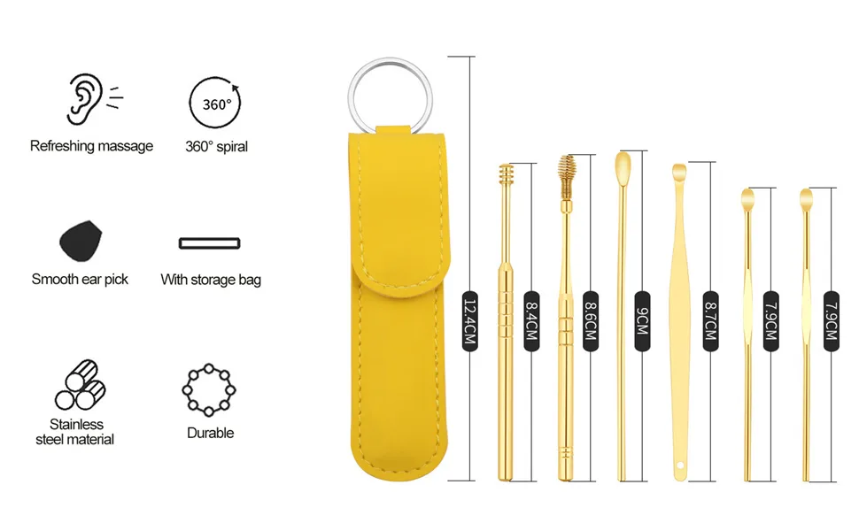 Innovative Spring Earwax Cleaner Tool Set 6pc Steel Ear Pick Wax Cleaner Earpick Curette Remover Earwax Removal Cleaner Ear Cleansing Tool Set Ear Curette Cleaner with a Storage Box (Black) - Innovative Spring Earwax Cleaner Tool Set