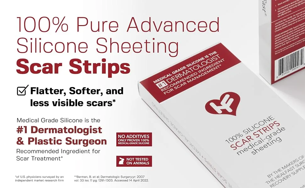 Physician Formulated Silicone Scar Sheets - Advanced Crosspolymer Medical Grade Silicone Scar Strips for Surgery C Section Keloids & Hypertrophic Scars - Silicone Tape For Scars (5 Sheets) - HealFast Physician Formulated Silicone Scar Sheets