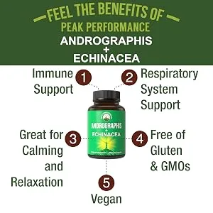 Andrographis + Echinacea Vegan Capsules - Made with Echinacea + Pure Andrographis Paniculata (Nilavembu) Green Chiretta Complex from Natural Plant Extracts. Immune Respiratory Support Pills - andrographis