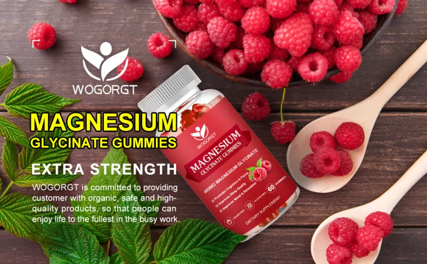 Magnesium Glycinate Gummies - 400mg Magnesium Glycinate Gummies with 200mg Magnesium L-Threonate Supplement for Relaxation Cognition and Sleep Quality Sugar Free - 60 Raspberry Gummies - Magnesium Glycinate Gummies