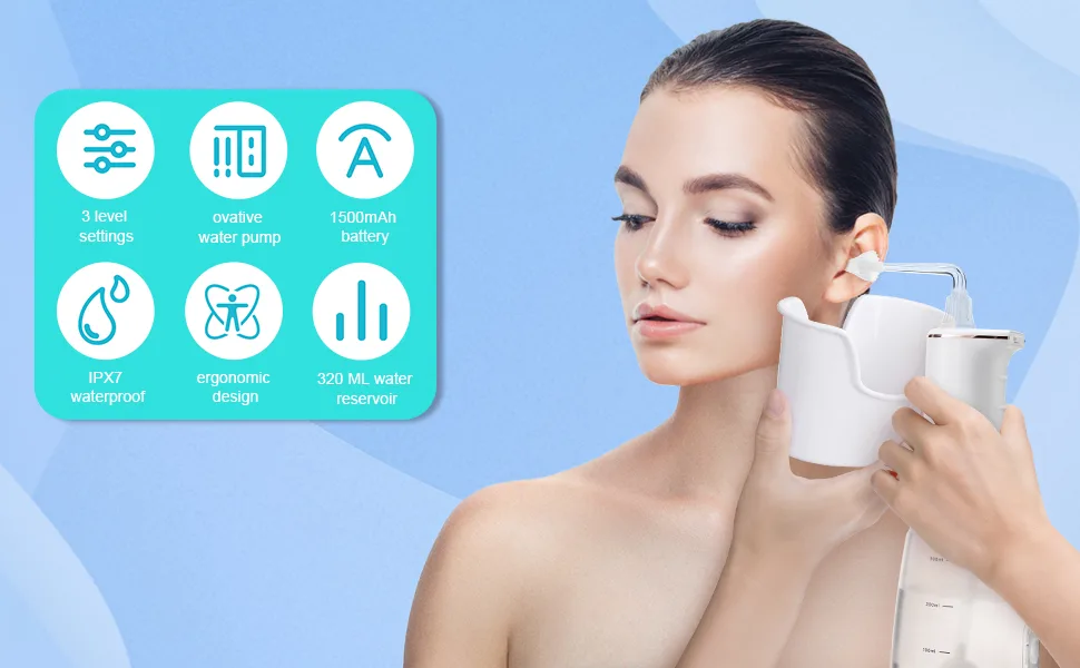 Grathia Ear Wax Removal 360 rotatable Electric Ear Cleaning Kit Ear Irrigation Kit with 3 Pressure Modes for Ear Wax Buildup Complete Ear Cleaning Irrigation Kit for Adults and Kids - Ear Wax Removal