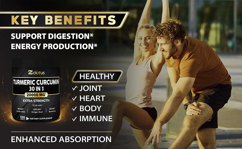 30 in 1 Turmeric Curcumin + Ginger Capsules 95% Curcuminoids Equivalent to 20000mg with Ginger Ginseng Bromelain Moringa Black Pepper Joint Inflammatory & Absorption Support - Turmeric Curcumin