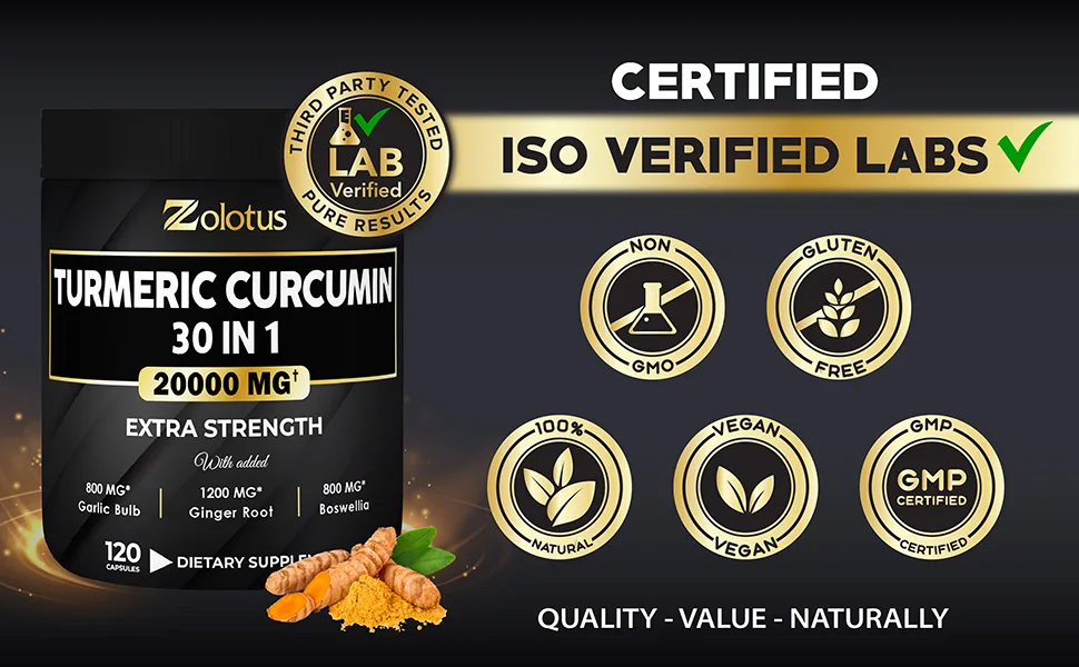 30 in 1 Turmeric Curcumin + Ginger Capsules 95% Curcuminoids Equivalent to 20000mg with Ginger Ginseng Bromelain Moringa Black Pepper Joint Inflammatory & Absorption Support - Turmeric Curcumin
