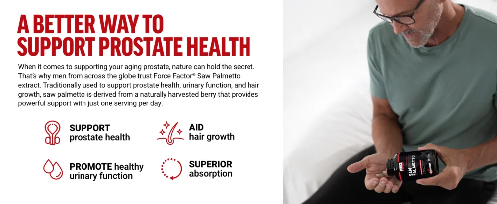Force Factor Saw Palmetto for Men Saw Palmetto Extract for Prostate Health Urinary Function & Hair Growth Fast-Acting Formula with BioPerine for Superior Absorption 60 Capsules - A Better Way to Support Prostate Health
