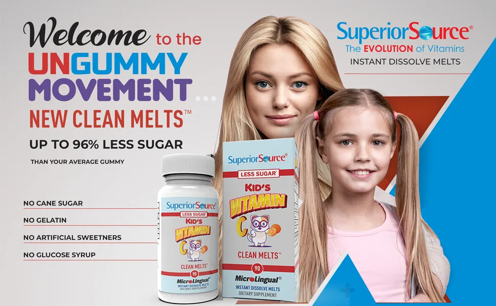 Superior Source Kid s Vitamin C (125 mg) Clean Melts Quick Dissolve Sublingual Micro Tablets 90 Ct Alternative to Gummies (up to 96% Less Sugar) Immune System Support Non-GMO - product information 2