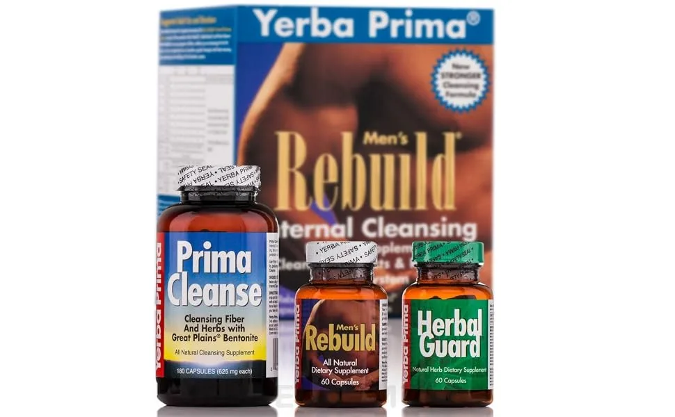 Yerba Prima Men's Rebuild Cleansing Program Box - Thirty Day Internal Cleanse for The Whole Body - Made Gentle with Ultra-Absorbent Bentonite Clay & Psyllium for Regularity Support - yerba prima mens rebuild internal cleansing system prima cleanse rebuild herbal guard