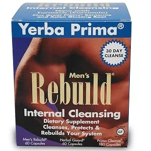 Yerba Prima Men's Rebuild Cleansing Program Box - Thirty Day Internal Cleanse for The Whole Body - Made Gentle with Ultra-Absorbent Bentonite Clay & Psyllium for Regularity Support - yerba prima mens rebuild internal cleansing dietary supplement cleanses protect