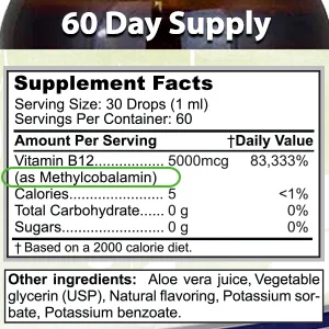 aSquared Nutrition Vitamin B12 Sublingual Liquid Drops - 5000 MCG Supplement with Methylcobalamin (Methyl B-12) - Max Absorption B 12 to Increase Energy - Vegan Friendly - 2 fl oz - product information 4