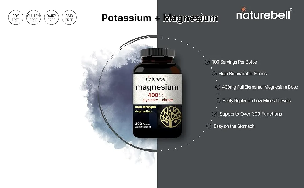 Magnesium Complex 400mg Supplement 300 Capsules | Magnesium Glycinate + Citrate Elemental Forms  Essential Minerals for Heart Muscle & Digestion Support  Non-GMO & No Gluten - product information 2
