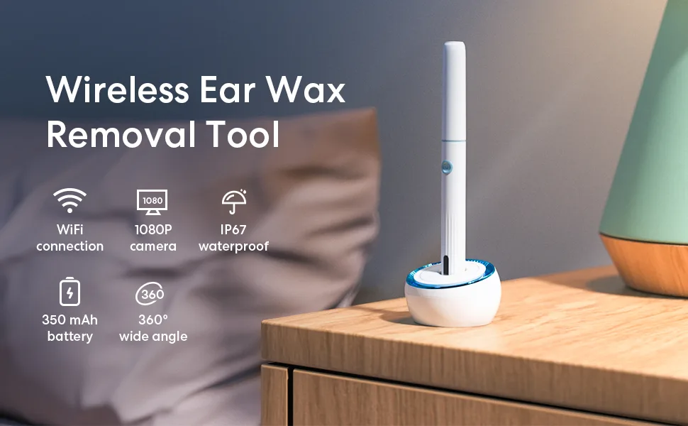 Ear Wax Removal Tool Earwax Removal Kit with 8 Pcs Ear Set Ear Cleaner with Camera Ear Camera with Light Ear Cleaner Camera with 6 Ear Spoon Ear Cleaner for iOS & Android - Wireless Otoscope with Light