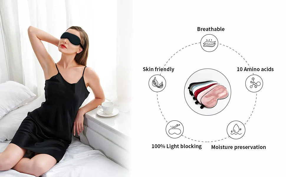 Sericum Silk Sleep Eyes Mask Super-Smooth & Soft Eye Mask with Adjustable Strap Blindfold Perfect Blocks Light Pressure Free for Travel & Sleeping & Nap Cherry Blossom - product information 11