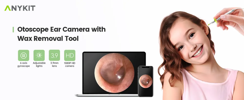 Anykit USB Otoscope for iPhone Android & PC 3.9mm Ultra Clear Ear Camera with Adjustable LED Lights 720PHD Ear Scope with Ear Wax Removal Tool for Kids Adults & Pets - usb otoscope
