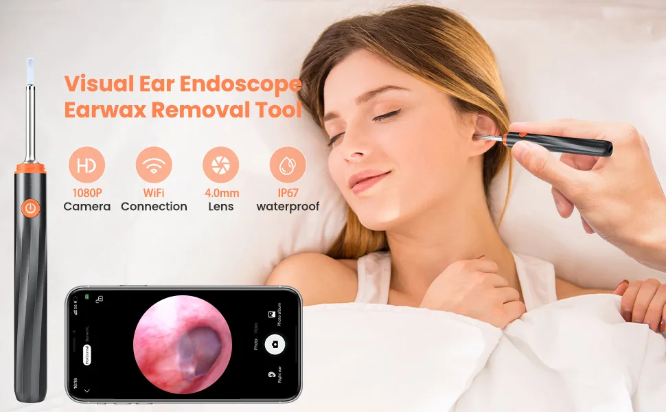 Ear Wax Removal Ear Cleaner with Camera and Light Ear Cleaning Kit with 8 Pcs Ear Set Ear Wax Removal Tool Camera with 1080P Ear Camera for iOS & Android Smartphones - Ear Cleaner with Camera and Light