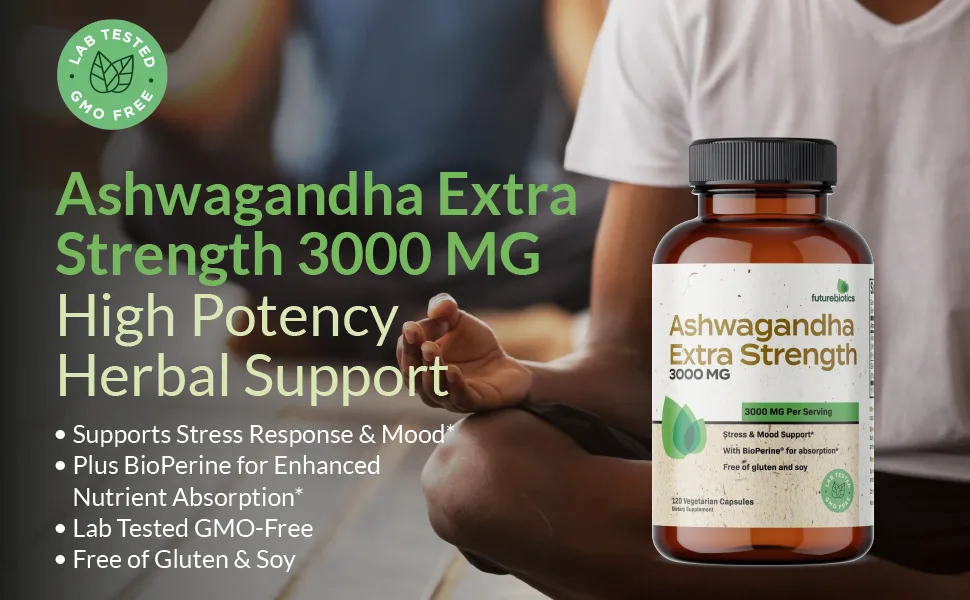 Futurebiotics Ashwagandha Capsules Extra Strength 3000mg - Stress Relief Formula Natural Mood Support Stress Focus and Energy Support Supplement 360 Capsules  - Ashwagandha