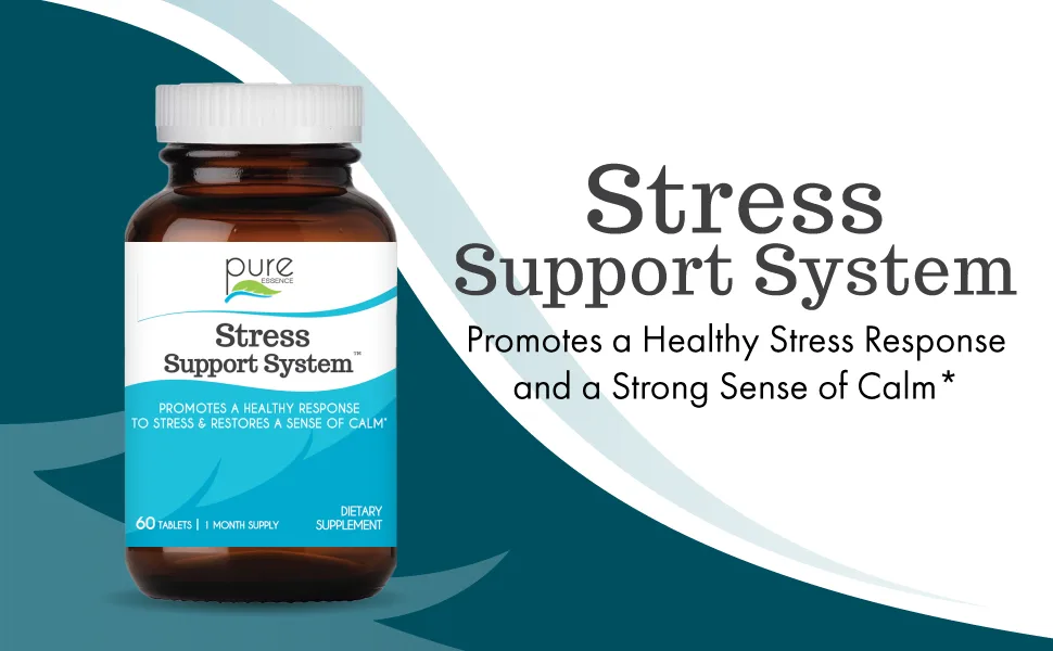 PURE ESSENCE LABS Stress Support System - Best Immune Support - Immunity Booster & Dietary Supplements - Headache & Stress Relief - Gives Natural Calm (60 Tablets) - Stress Support System - promotes a healthy stress response and a strong sense of calm