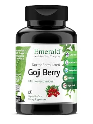 Emerald Labs Goji Berry - Dietary Supplement with Polysaccharides Lycium Barbarum for Liver Cleanse Energy Booster and Immune Function - 60 Vegetable Capsules - goji berry nutritional supplement bottle image