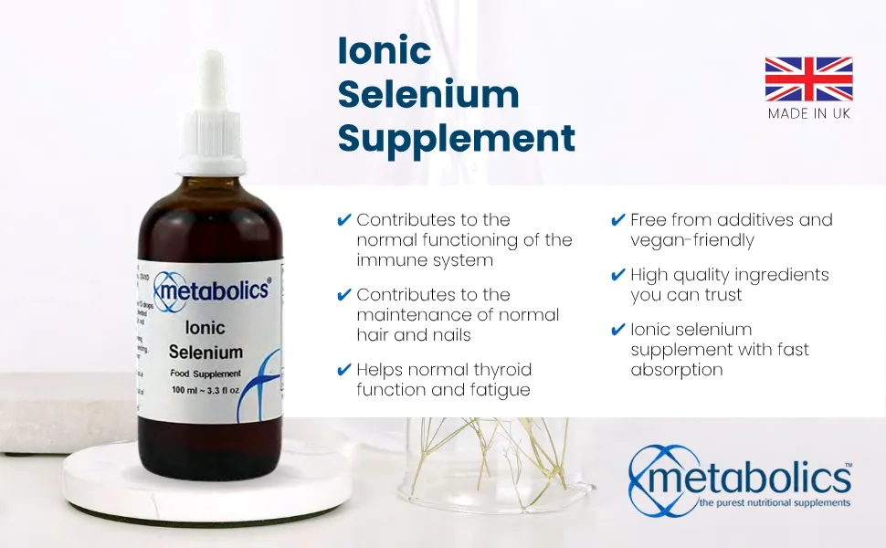 Ionic Selenium Supplement 100ml | Contains Selenium in The Form of Sodium Selenate | Easy to Consume Selenium Liquid | Only Active Ingredients & Purified Water - Metabolics Ionic Selenium Supplement
