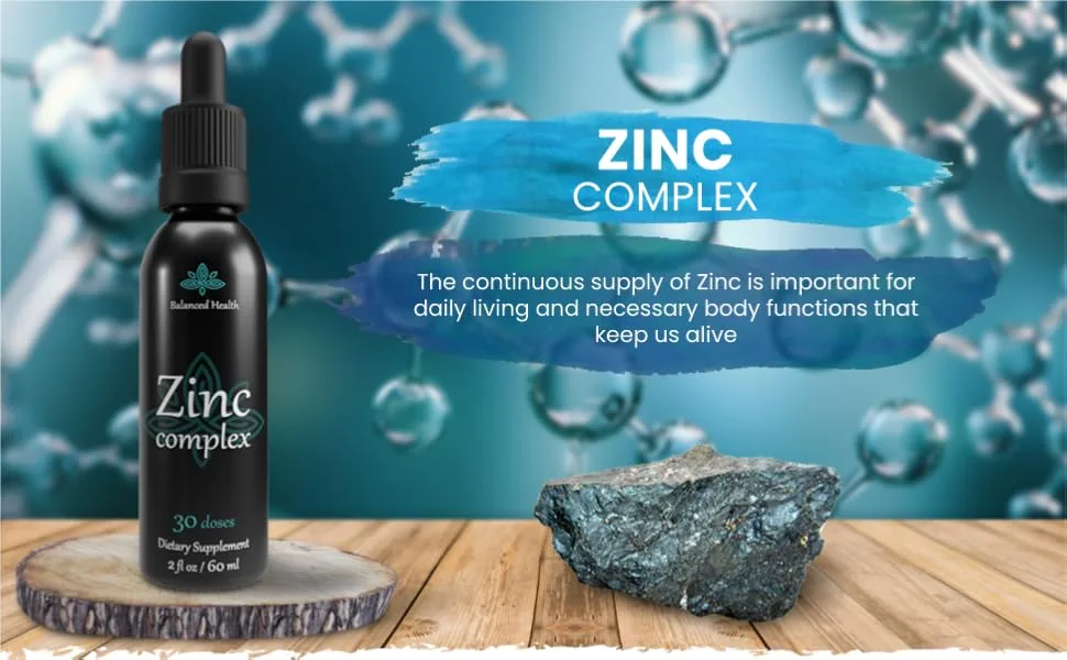 Balanced Health Zinc Complex - 30 Servings 2oz Peppermint Flavor Vegan Liquid Ionic Zinc Sulfate Drops Plus Trace Minerals for Daily Immune System Support - Balanced Health Zinc Complex Supports Healthy Immune