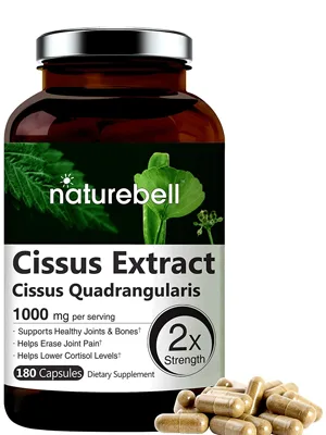 NatureBell Cissus Quadrangularis Capsules 1000mg Per Serving 180 Capsules Premium Cissus Capsules Support Joint Tendon Bone Skin Hair and Cartilage. - Cissus Extract