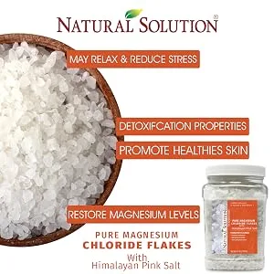 Natural Solution Pure Magnesium Chloride Flakes with Himalayan Pink Salt Therapeutic Grade Stress Relief and Relaxation - 3.7 lbs Magnesium Flakes 3.7 lbs - natural bath salt