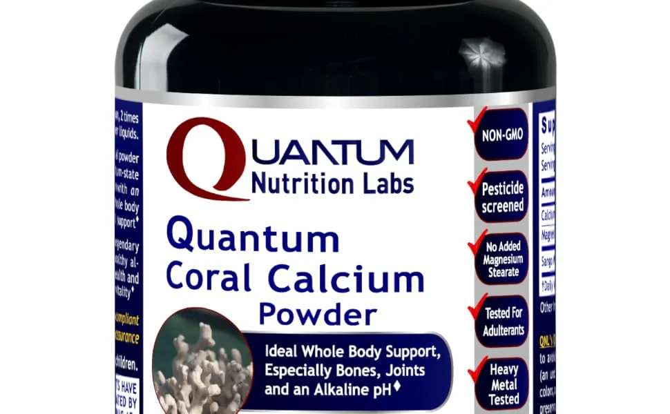 Quantum Calci-Mag Powder - Pure Calcium and Magnesium - Promotes an Optimal Alkaline pH - Mineral Support for The Bones Joints and Teeth - 8 Oz Powder - Coral Calcium