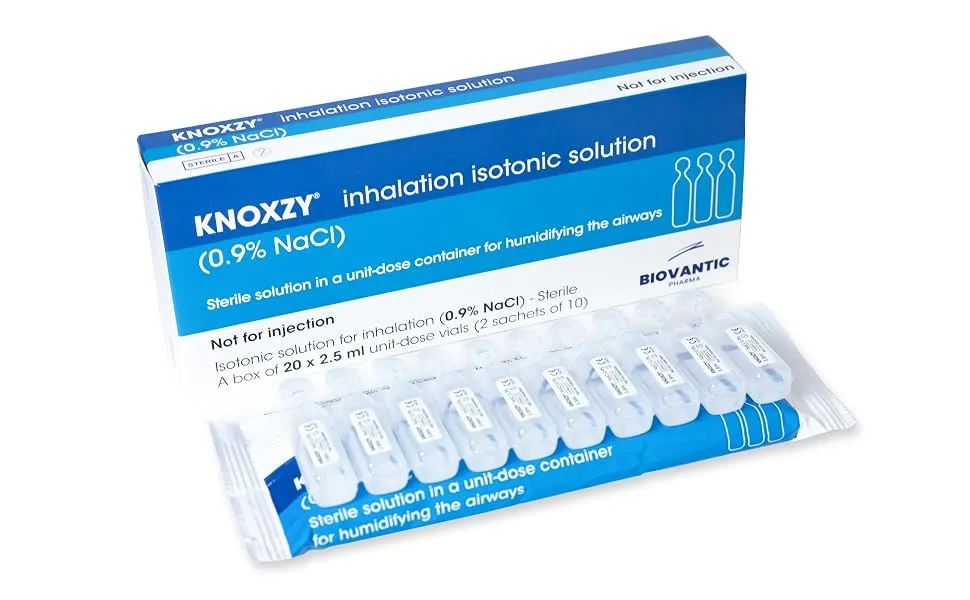 KNOXZY Isotonic 0.9% Sodium Chloride - NaCl Inhalation Saline Solution for Humidifying The Airways   20 X 2.5 ml Unit Dose Vials Pharmaceutical Grade - Effective & Safest Solution For Most Breathing Problems
