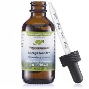 Native Remedies AllergiClear-M - Natural Homeopathic Formula Temporarily Relieves Allergy Symptoms Including Sneezing Coughing Red Water Eyes - 59 mL - Native Remedies AllergiClear-M Runny nose Burning eyes Scratchy throat Sore throat Natural medicine