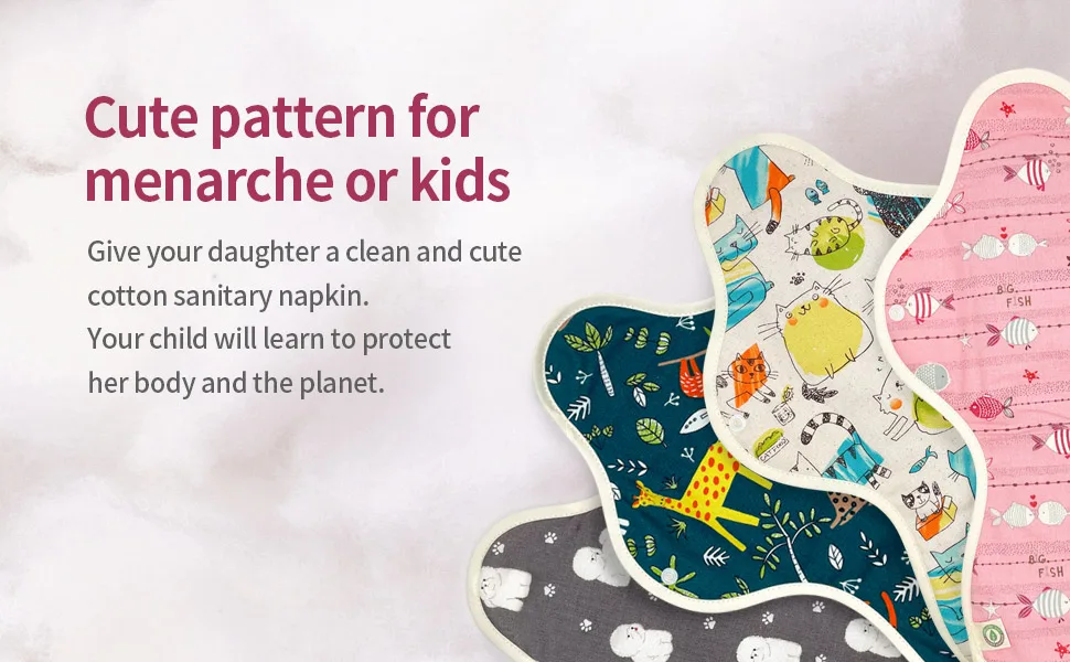 think ECO Printed Absorbent Type Pad 3p Organic Reusable Cotton Pads Menstrual Pads Sanitary Napkins Many Pattern 3 Pads. (Puppy Night pad Plus) - Cute pattern for menarche or kids