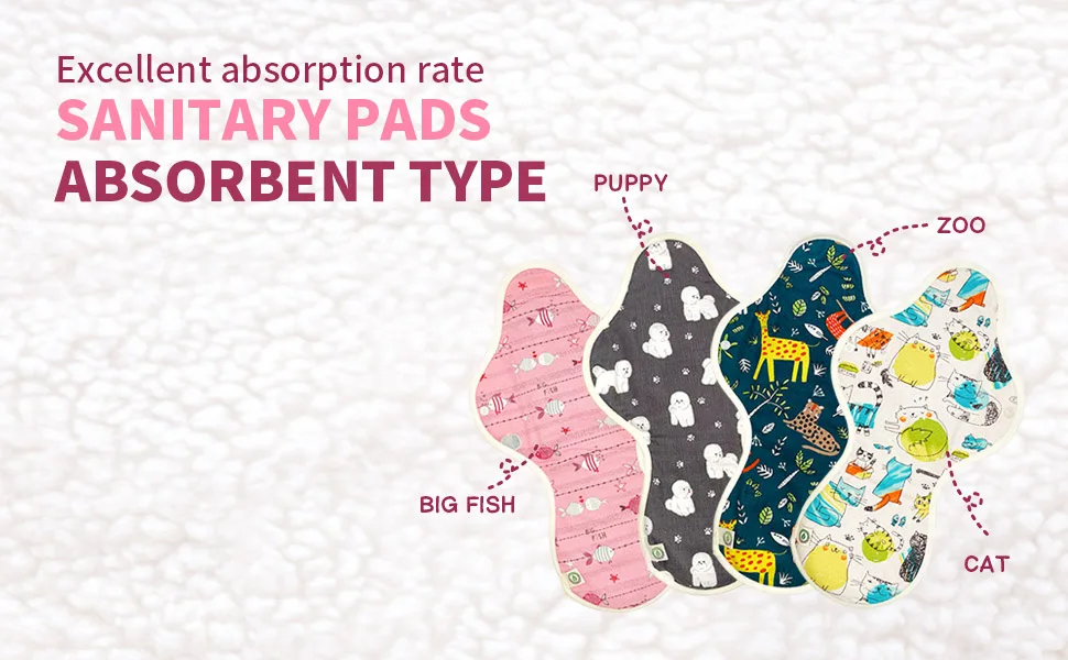 think ECO Printed Absorbent Type Pad 3p Organic Reusable Cotton Pads Menstrual Pads Sanitary Napkins Many Pattern 3 Pads. (Puppy Night pad Plus) - sanitary pads_absorbent type