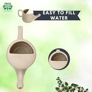 Qimacplus Ceramic Neti Pot with Leak Proof Nostril Better Capacity - Holds 350 ml   with Comfort Grip - Lead-Free and Microwave and Dishwasher Safe - fillll