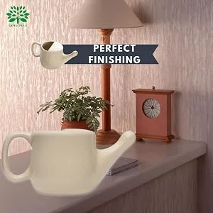 Qimacplus Ceramic Neti Pot with Leak Proof Nostril Better Capacity - Holds 350 ml   with Comfort Grip - Lead-Free and Microwave and Dishwasher Safe - perfect