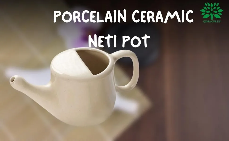 Qimacplus Ceramic Neti Pot with Leak Proof Nostril Better Capacity - Holds 350 ml   with Comfort Grip - Lead-Free and Microwave and Dishwasher Safe - porcelain