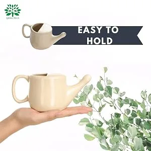 Qimacplus Ceramic Neti Pot with Leak Proof Nostril Better Capacity - Holds 350 ml   with Comfort Grip - Lead-Free and Microwave and Dishwasher Safe - toooo