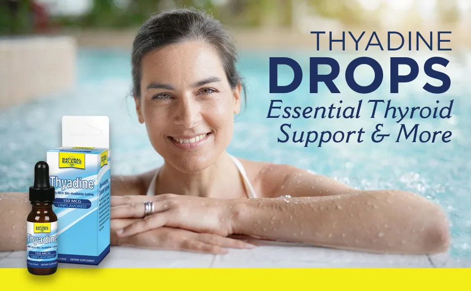 Natural Balance Thyadine Drops 150mcg | Bioavailable Colloidal Iodine | Mineral Supplement for Maximum Absorption & Assimilation | Unflavored | 0.5oz - Natural Balance Thyadine Drops 150mcg Bioavailable Colloidal Iodine Unflavored 0.5oz