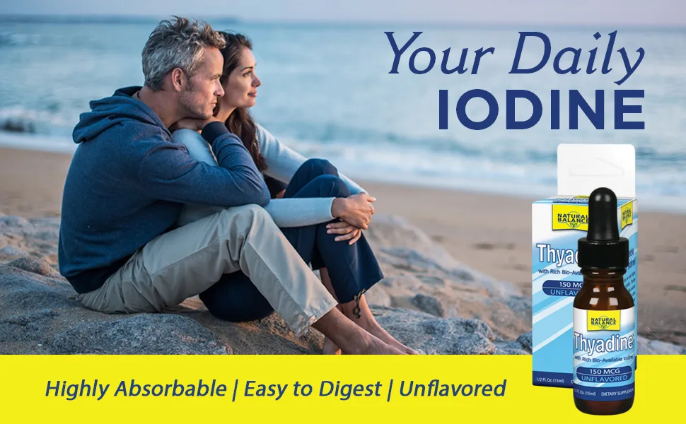 Natural Balance Thyadine Drops 150mcg | Bioavailable Colloidal Iodine | Mineral Supplement for Maximum Absorption & Assimilation | Unflavored | 0.5oz - Natural Balance Thyadine Drops 150mcg Bioavailable Colloidal Iodine Unflavored 0.5oz