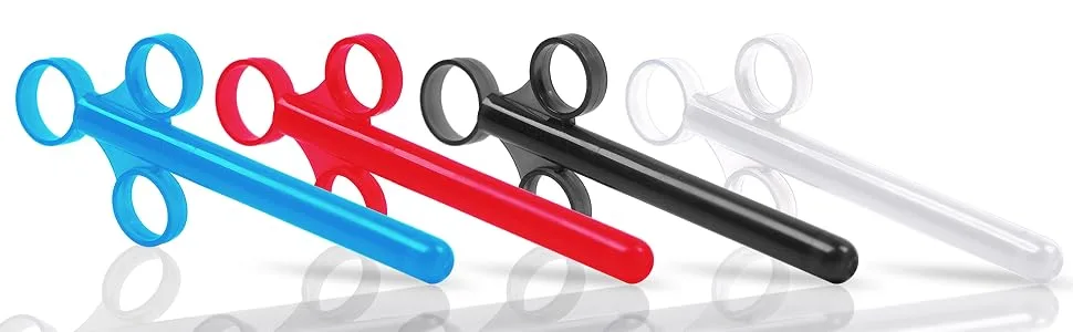 Lube applicator for Women Men with Smooth Rounded tip & Cap No Sharp Edges Reusable Easy to use/Clean Dosage Markings 10ml Scales (Blue & Red) - All Lube Applicators