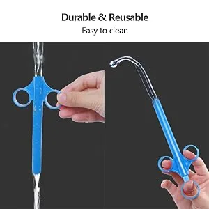 Lube applicator for Women Men with Smooth Rounded tip & Cap No Sharp Edges Reusable Easy to use/Clean Dosage Markings 10ml Scales (Blue & Red) - Durable & Reusable