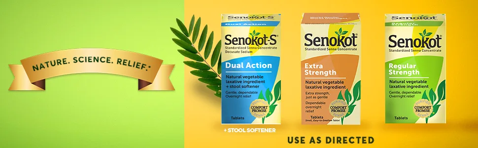 Senokot Regular Strength 100 Tablets Natural Vegetable Laxative Ingredient Senna for Gentle Dependable Overnight Relief of Occasional Constipation - Senokot Products