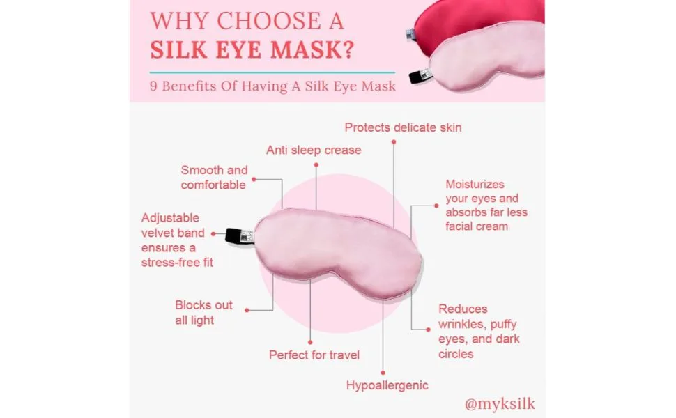MYK Silk Sleeping Eyemask Filled with Pure Mulberry Silk Napping Blindfold for Sleeping Travel Eye Mask with Adjustable Strap for Comfort Red - Silk Benefits