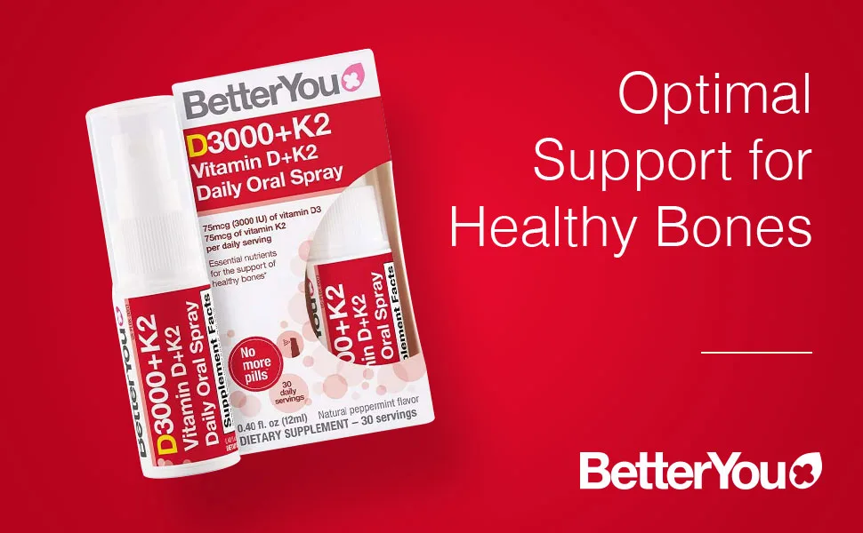 BetterYou Vitamin K2 and Vitamin D Spray Liquid Immune Support Supplement 1000 IU Strength per Single Spray 0.4 Fl Ounce (90 Sprays) Peppermint - D+K2 oral spray