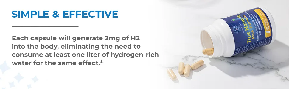 True Nano H2 with Turmeric by H2 Universe | Molecular Hydrogen with Active Hydrogen Nanobubbles Boosts Energy Powerful Antioxidant| 60 Capsules - 2mg oh H2