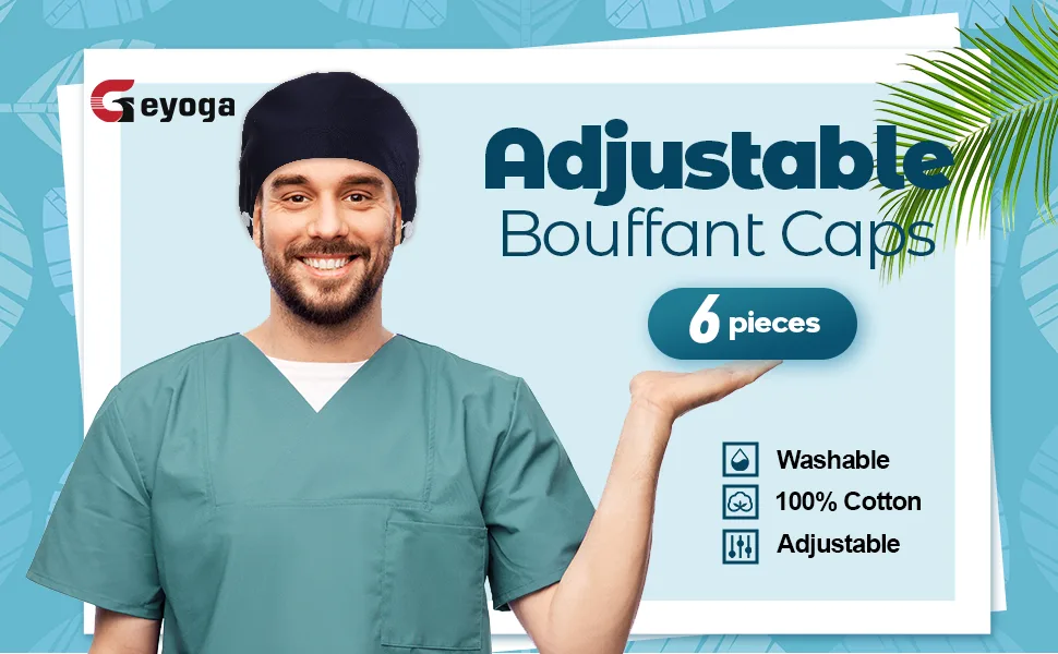 6 Pieces Bouffant Scrub Caps Printed Working Surgical Cap Nurse Hats with Buttons and Sweatband Adjustable Tie Back Hat for Women Men Multi Color - product information 1