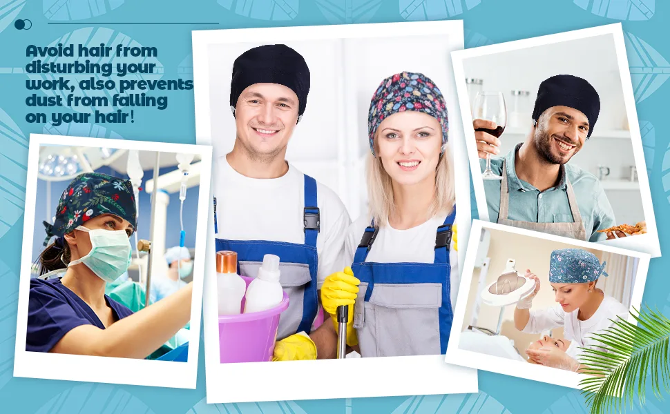 6 Pieces Bouffant Scrub Caps Printed Working Surgical Cap Nurse Hats with Buttons and Sweatband Adjustable Tie Back Hat for Women Men Multi Color - product information 4