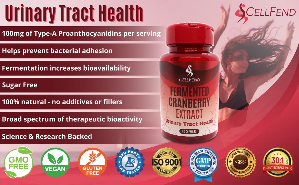 Fermented Cranberry Extract  Urinary Tract Health  100mg of Type-A Proanthocyanidins (PAC) per Serving  Sugar Free  60 Vegan Capsules (500mg) - Fermented Cranberry Extract Type-A Proanthocyanidins PAC Urinary Tract Bladder Health Support UTI