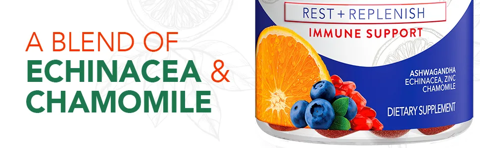 Vicks SuperC Vitamin C Gummies Rest & Replenish Immune Support (Vitamin C Ashwagandha Echinacea Chamomile) Citrus Berry Flavored 36 Gummies - A blend of echinacea and chamomile