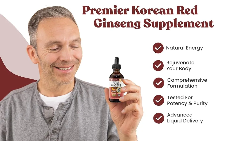 Active Ginseng Korean Red Panax Ginseng with Natural Ginsenosides - Fast-Absorbing Liquid - Supports Healthy Energy Vitality Mood and More 3 - Active Ginseng advanced liquid extract root tincture support energy 2 ounce bottle