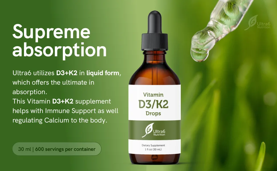 Vitamin D Drops with Vitamin K2 | Vitamins Supplement for Supreme Absorption | Liquid Vitamin D3 Drops Supplements for Women Men and Kids - Supreme Absorption